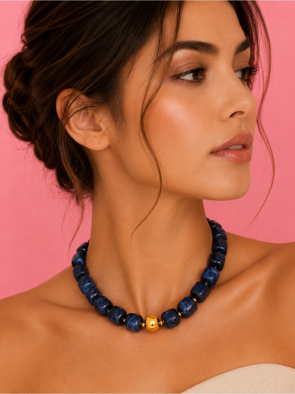 Midnight Muse Dark Blue Gold Necklace